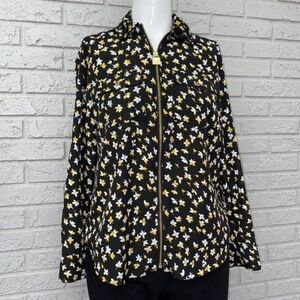 Michael Kors Women Floral Long Sleeve Zip Front Blouse Size S